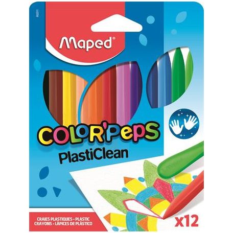MAPED Zsírkréta, MAPED "Color'Peps" PlastiClean, 12 különböző szín