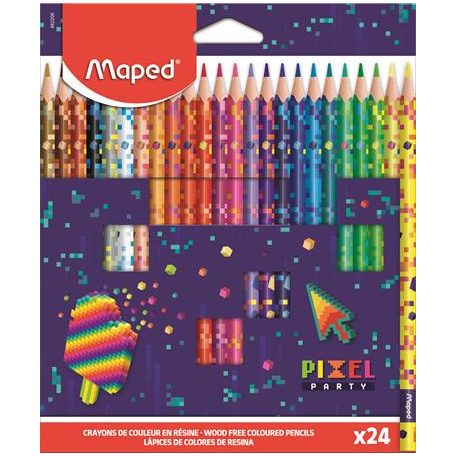 MAPED Színes ceruza készlet, háromszögletű, MAPED "Pixel Party", 24 különböző szín