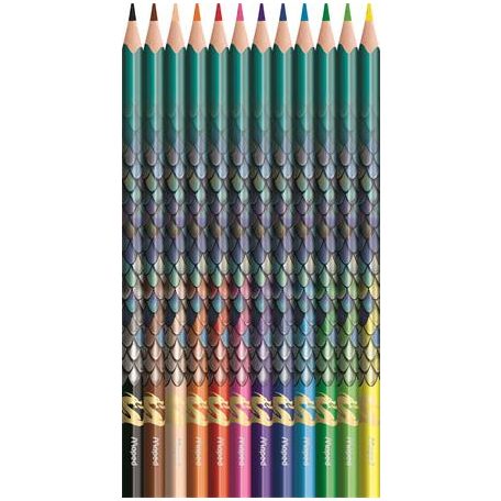 MAPED Színes ceruza készlet, háromszögletű, MAPED „Dragon sárkány”, 12 különböző szín