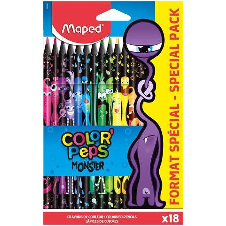 MAPED Színes ceruza készlet, háromszögletű, MAPED "Color'Peps Monster" 18 különböző szín