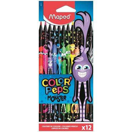 MAPED Színes ceruza készlet, háromszögletű, MAPED "Color'Peps Monster", 12 különböző szín