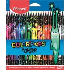 MAPED Színes ceruza készlet, háromszögletű, MAPED "Color'Peps Monster" 24 különböző szín