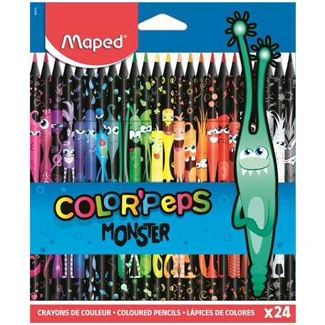 MAPED Színes ceruza készlet, háromszögletű, MAPED "Color'Peps Monster" 24 különböző szín