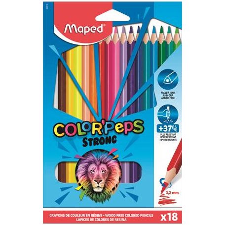 MAPED Színes ceruza készlet, háromszögletű, MAPED "Color'Peps Strong", 18 különböző szín