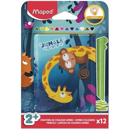 MAPED Színes ceruza készlet, fém perselyben, MAPED „Jungle Fever Infinity Kidy”, 12 különböző szín