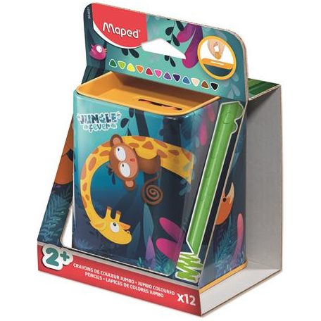 MAPED Színes ceruza készlet, fém perselyben, MAPED „Jungle Fever Infinity Kidy”, 12 különböző szín