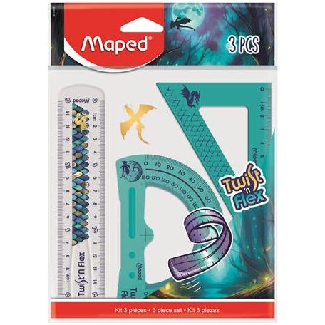 MAPED Vonalzókészlet, műanyag, törhetetlen, 3 darabos, MAPED „Dragon sárkány”