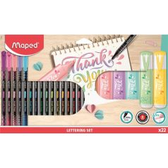   MAPED Kalligrafikus készlet, 22 darabos, MAPED "Lettering Set", 6 szövegkiemelő + 16 tűfilc különböző színekben