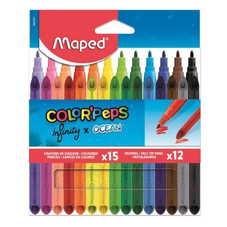 MAPED Színes ceruza és filctoll készlet, MAPED "Color'Peps INFINITY", 15+12 különböző szín