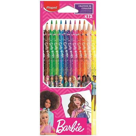 MAPED BB Színes ceruza készlet, háromszögletű, MAPED "Barbie", 12 különböző szín