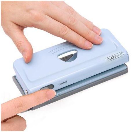 RAPESCO Lyukasztó, hatlyukú, 10 lap, fém, RAPESCO " New Diary 66",  púder kék