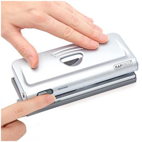 RAPESCO Lyukasztó, hatlyukú, 10 lap, fém, RAPESCO " New Diary 66",  ezüst