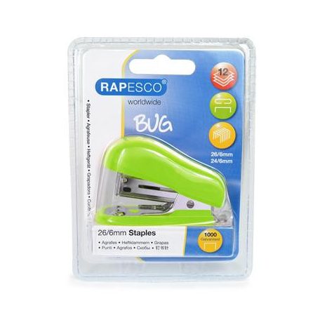 RAPESCO Tűzőgép, 24/6, 26/6, 12 lap, RAPESCO "Bug Mini", zöld