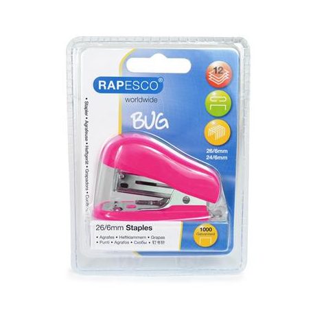 RAPESCO Tűzőgép, 24/6, 26/6, 12 lap, RAPESCO "Bug Mini", pink