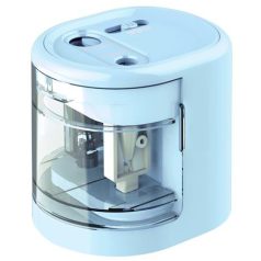   RAPESCO Hegyező, kétlyukú, asztali, elemes, USB töltővel, RAPESCO"PS12-USB", világoskék