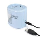 RAPESCO Hegyező, kétlyukú, asztali, elemes, USB töltővel, RAPESCO"PS12-USB", világoskék