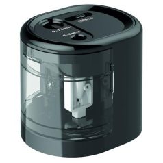   RAPESCO Hegyező, kétlyukú, asztali, elemes, USB töltővel, RAPESCO"PS12-USB", fekete
