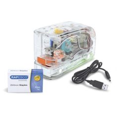   RAPESCO Tűzőgép, 26/6, 15 lap, elemes, USB töltővel, RAPESCO "626EL", átlátszó