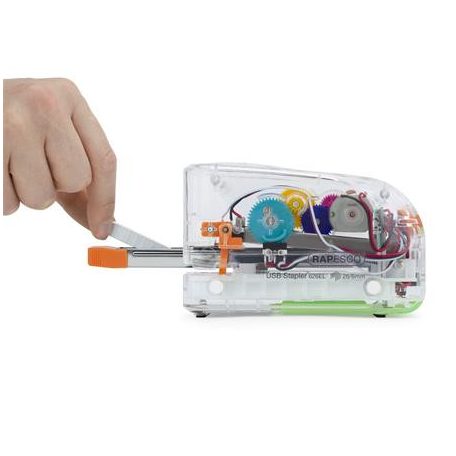 RAPESCO Tűzőgép, 26/6, 15 lap, elemes, USB töltővel, RAPESCO "626EL", átlátszó