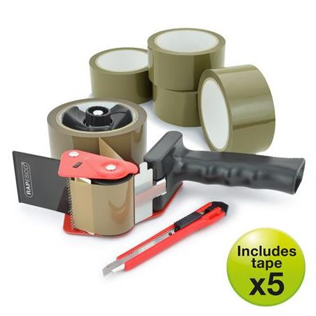 RAPESCO Csomagzáró gép, RAPESCO "Germ-Savvy® 960", 5 db barna csomagolószalaggal, 1 db késsel