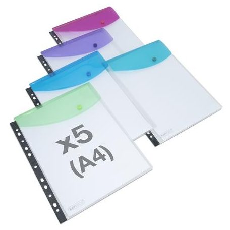 RAPESCO Irattartó tasak, A4+, lefűzhető, patentos, RAPESCO "Eco", áttetsző vegyes színek
