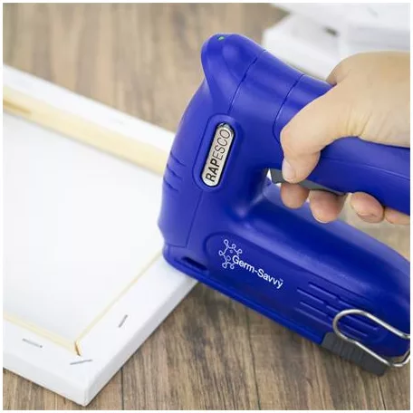 RAPESCO Tűzőpisztoly, vezeték nélküli, elektromos, USB, RAPESCO Germ-Savvy "T12-USB", kék