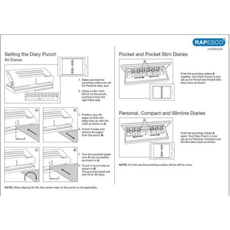 RAPESCO Lyukasztó, hatlyukú, 8 lap, fém, RAPESCO "Diary 66", matt fekete