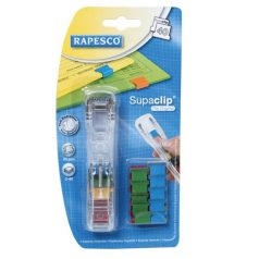   RAPESCO Kapocsadagoló, színes kapcsokkal, RAPESCO, "Supaclip 40", átlátszó
