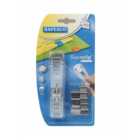 RAPESCO Kapocsadagoló, ezüst kapcsokkal, RAPESCO, "Supaclip 40", átlátszó