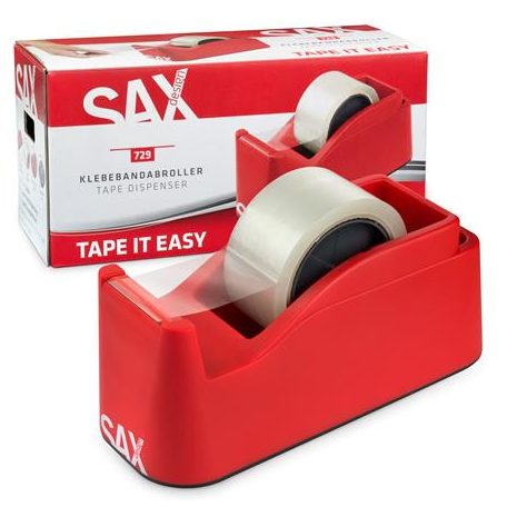 SAX Csomagolószalag adagoló, asztali, csomagolószalaggal, SAX "729", piros