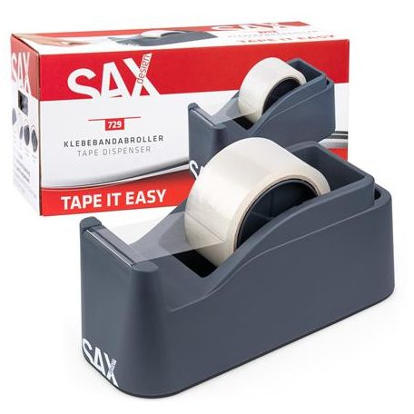 SAX Csomagolószalag adagoló, asztali, csomagolószalaggal, SAX "729", antracit szürke
