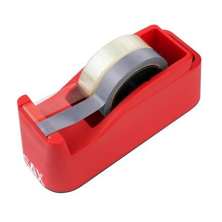 SAX Csomagolószalag adagoló, asztali, csomagolószalaggal, SAX "729", piros