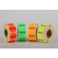   Etikett, 38 mm kör, "AKCIÓ" felirattal, 1000 etikett/tekercs, piros