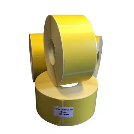 Etikett, thermo, 70x50 mm, 900 etikett/tekercs, citromsárga