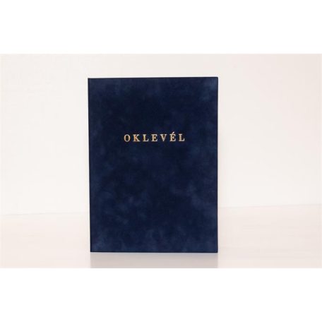 Oklevéltartó, A4, exkluzív, plüss, aranyozva, kék