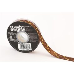 Szatén szalag, 15 mm x 22 m, bronz vegyes pöttyökkel