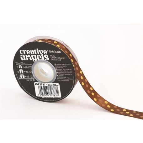 Szatén szalag, 15 mm x 22 m, bronz vegyes pöttyökkel