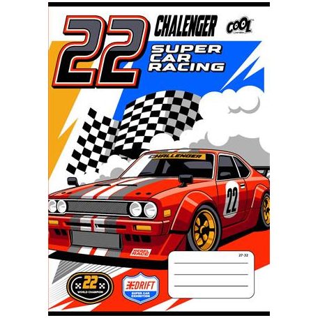 COOL BY VICTORIA Füzet, tűzött, A5, kockás, 32 lap, COOL BY VICTORIA "Race cars", "27-32"