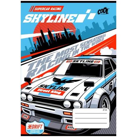 COOL BY VICTORIA Füzet, tűzött, A5, kockás, 32 lap, COOL BY VICTORIA "Race cars", "27-32"