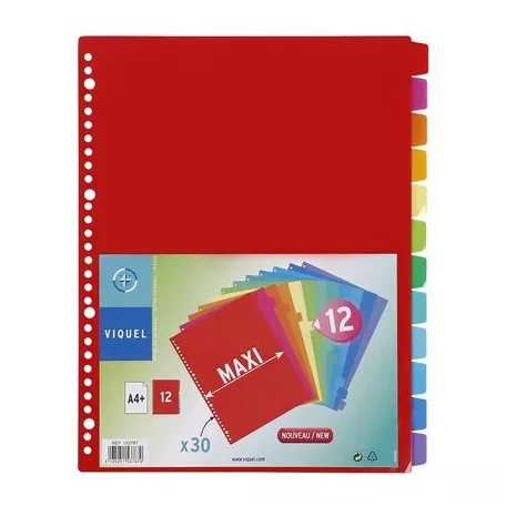 VIQUEL Regiszter, műanyag, A4 Maxi, 12 részes, VIQUEL