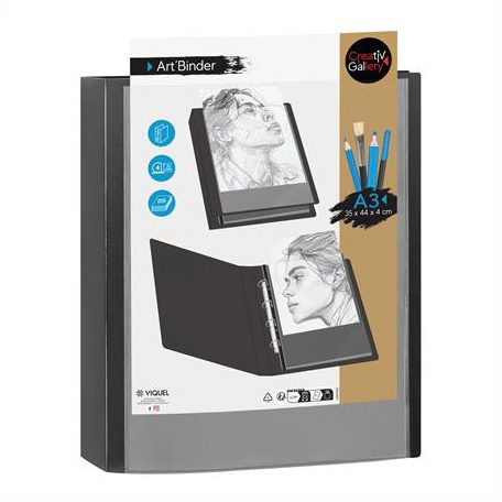 VIQUEL Gyűrűs könyv, 4 gyűrű, 40 mm, A3, PP, VIQUEL "Creative Gallery", fekete
