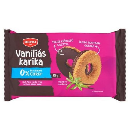 DETKI Vaníliás karika, cukormentes, 150 g, DETKI, étbevonóval félig mártva