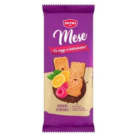 DETKI Mézes linzer, 180 g, DETKI "Mese", málnás-citromos, kakaós étbevonómasszával félig mártva