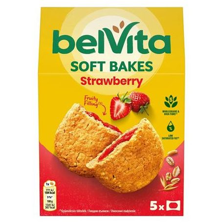 BELVITA Keksz, 5x50 g, BELVITA "Jó reggelt! Softy" epres töltelékkel