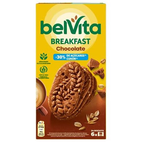 BELVITA Keksz, 6x50 g, BELVITA "Jó reggelt", kakaós, csökkentett cukortartalommal