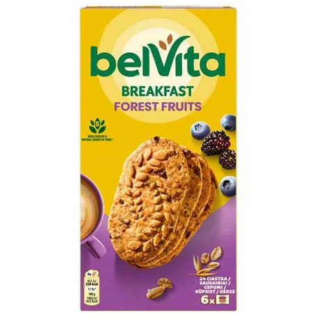 BELVITA Keksz, 6x50 g, BELVITA "Jó reggelt", erdei gyümölcsös