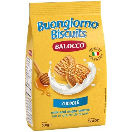 BALOCCO Reggeliző keksz, 350 g BALOCCO "Zuppole", tej- és barna cukordarabos