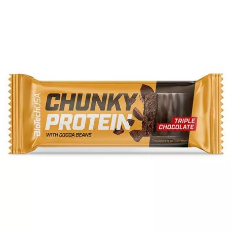 BIOTECH USA Fehérjeszelet, gluténmentes, 50g, BIOTECH USA "Chunky Protein Bar", Triple Chocolate