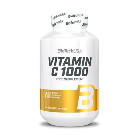 BIOTECH USA Étrend-kiegészítő tabletta, 100 tabletta, 1000mg C-vitaminnal, BIOTECH USA