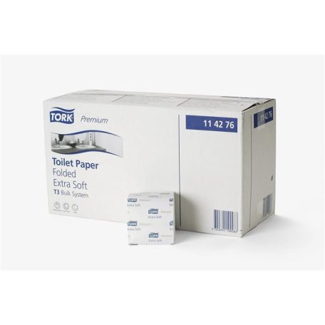 TORK Toalettpapír, T3 rendszer, 2 rétegű, Premium, TORK "Extra Soft Folded", fehér